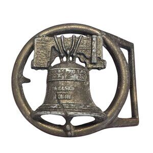 Vtg Belt Buckle Bicentennial Liberty Bell 1776 Solid Brass 1970s USA Made 2.75"